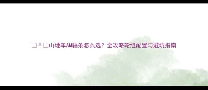 山地车AM辐条怎么选全攻略轮组配置与避坑指南